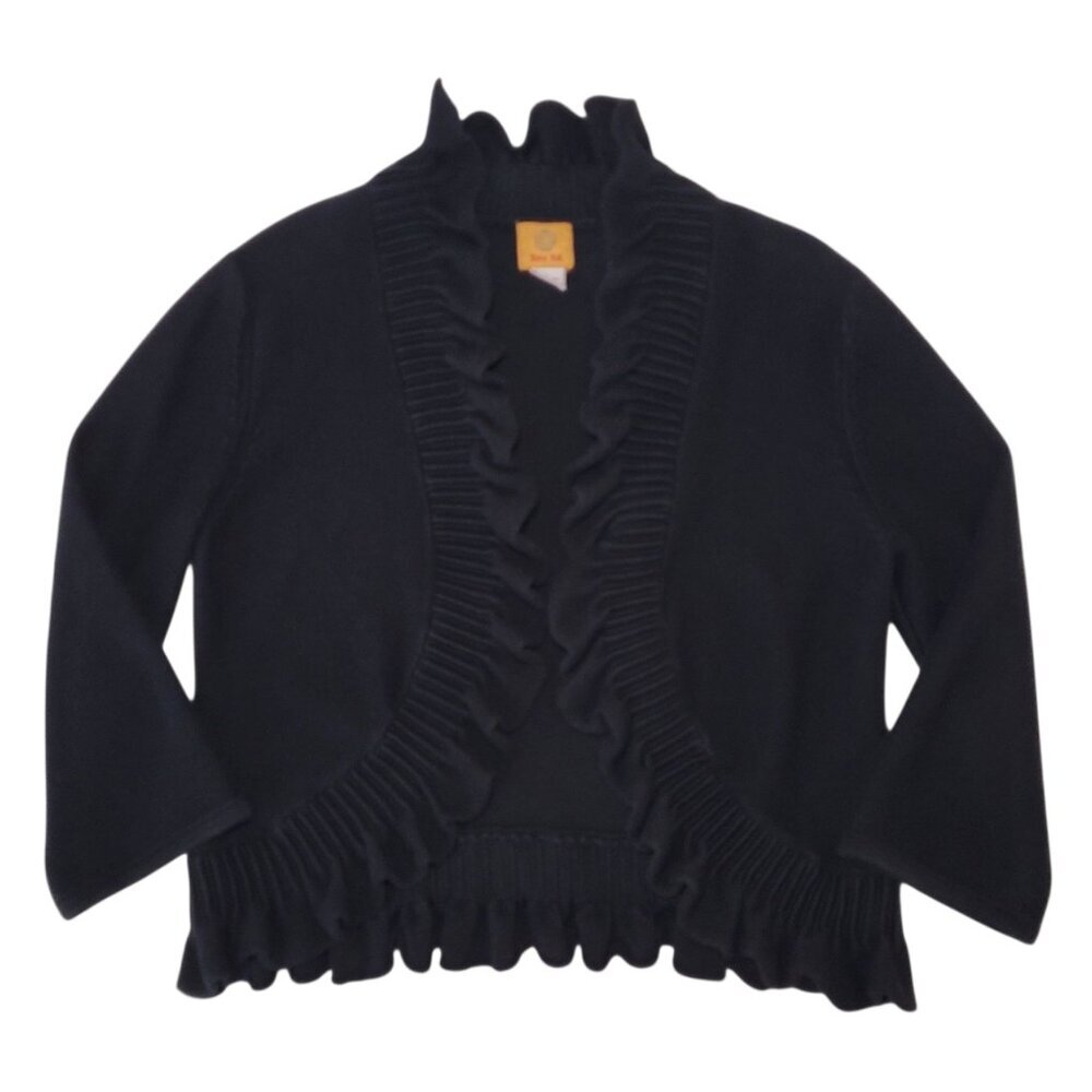 Ruby Rd Cardigan Black Ruffled Open Front 3/4 Sleeve Womens Large Boho Academia - Picture 10 of 10